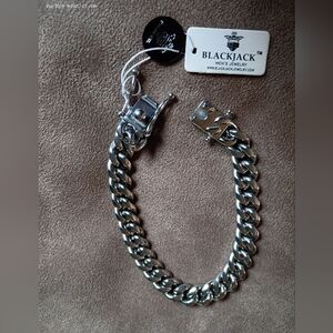 Blackjack Men's Stainless Steel Cuban Link Bracelet Silver New